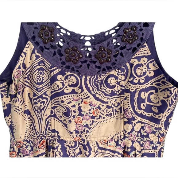 Free People Purple Paisley Crochet Beaded Cotton Shift Dress Size 2 NWT - Picture 7 of 10